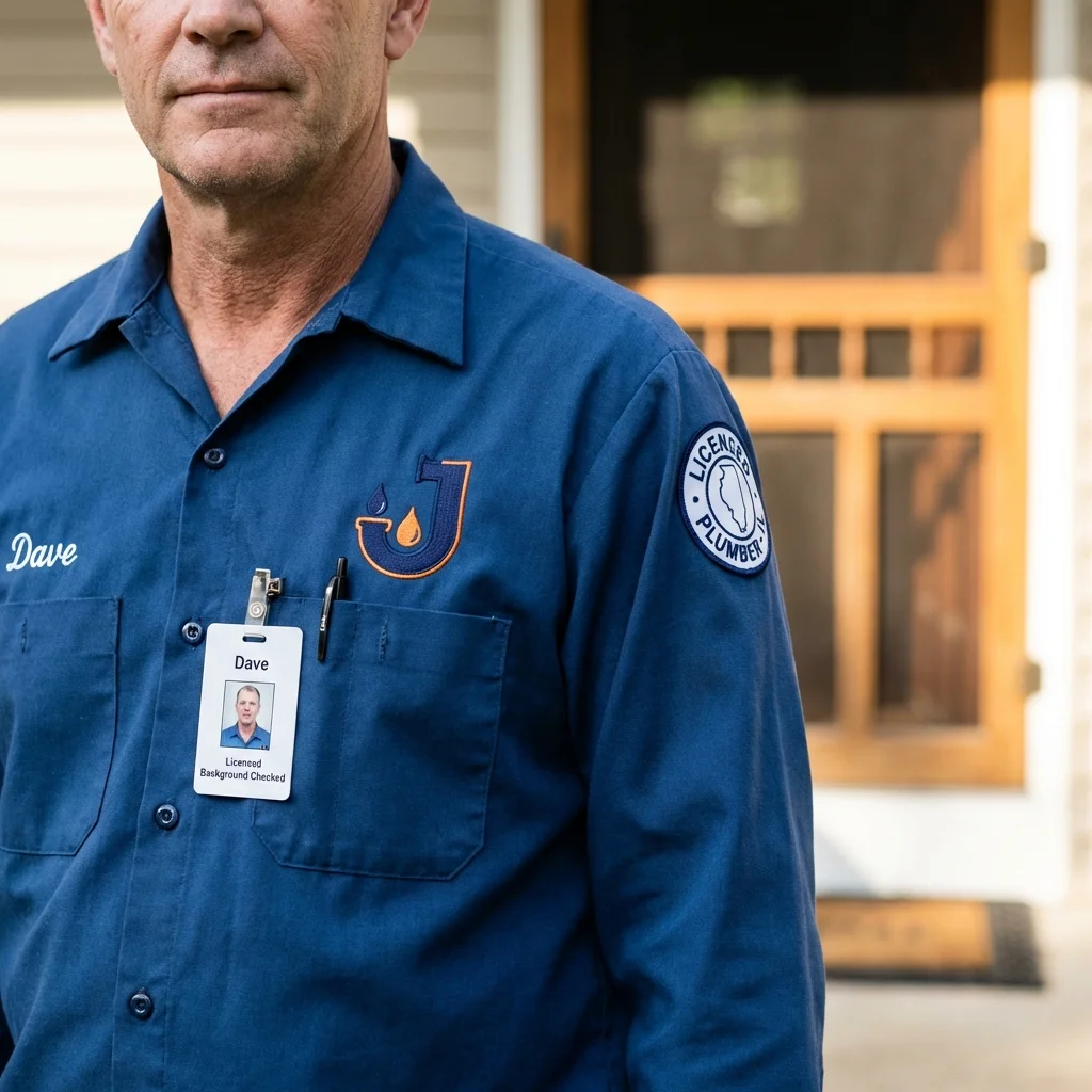 Licensed plumber showing ID badge in Woodville, WI