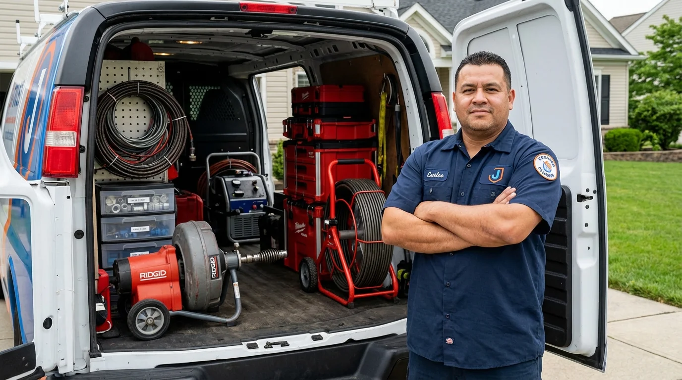 Professional drain cleaning equipment and Johns Plumbing LLC plumber in Woodville