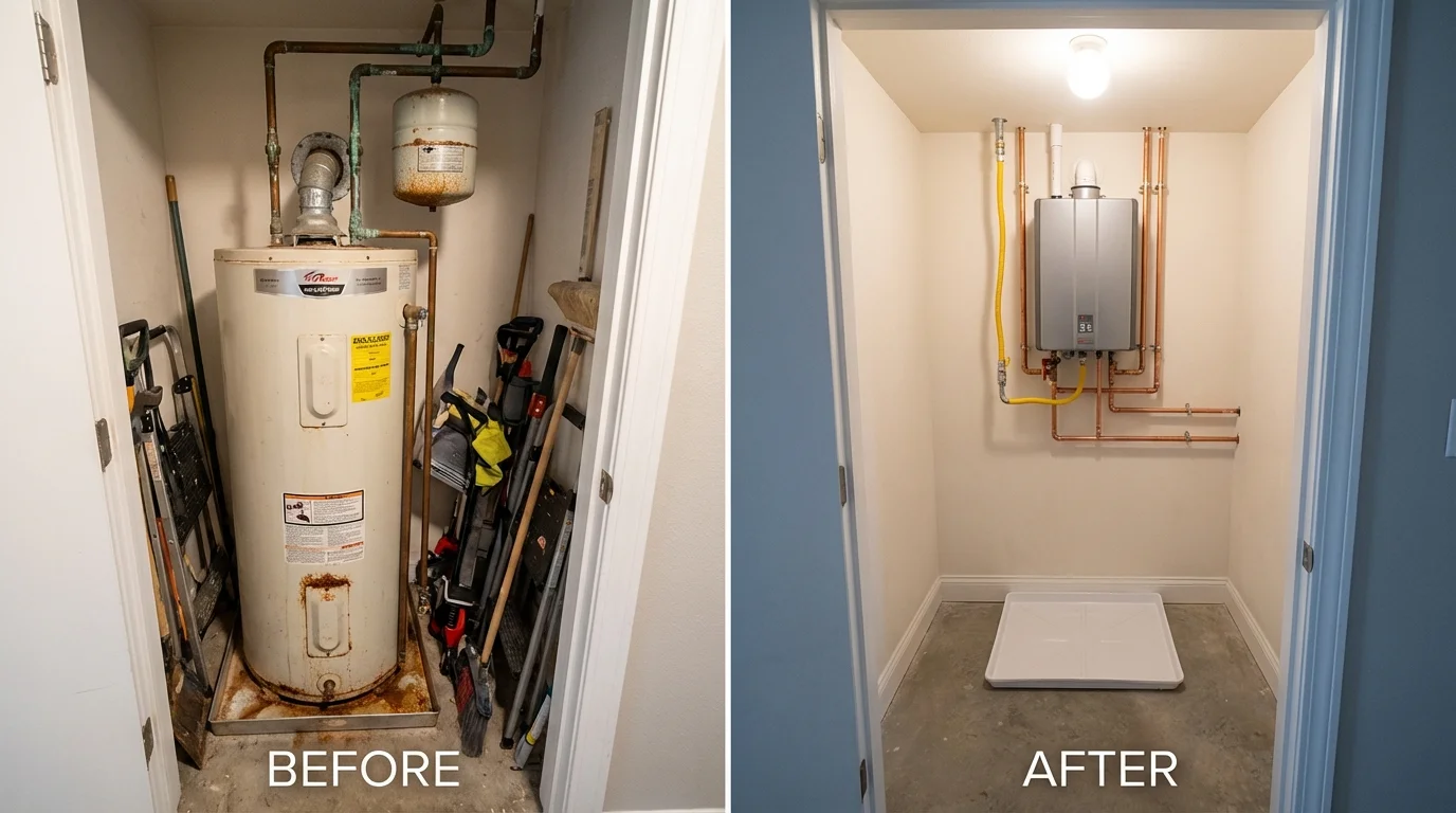 Tank water heater versus wall-mounted tankless unit comparison for Woodville, WI homeowners